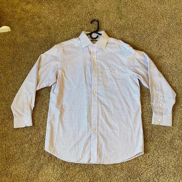Cremieux collared dress shirt, white/maroon checks, slim fit-17/34, fits like lg - Picture 1 of 5